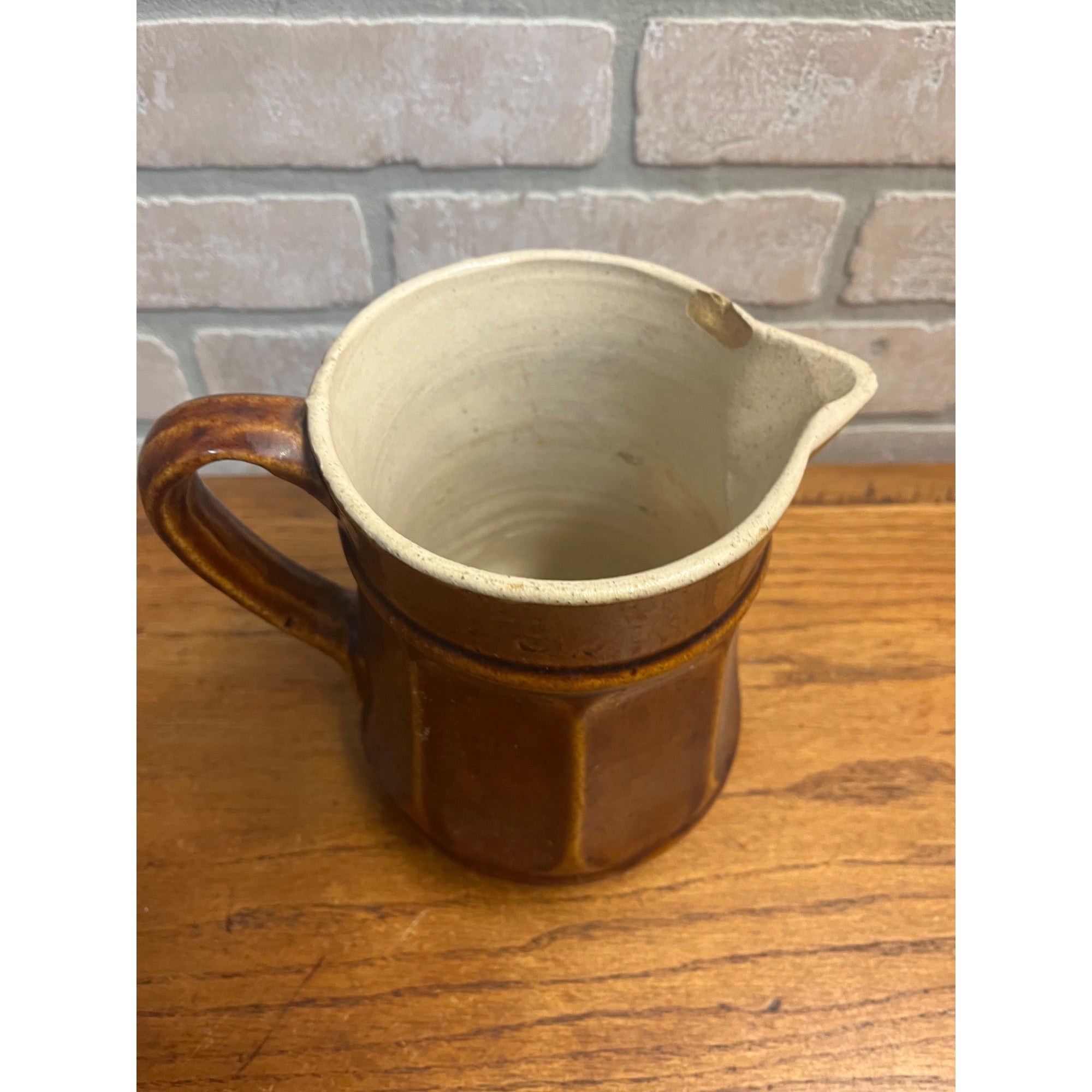 Antique Primitive Paneled Stoneware Water Pitcher Kitchen Farmhouse Decor