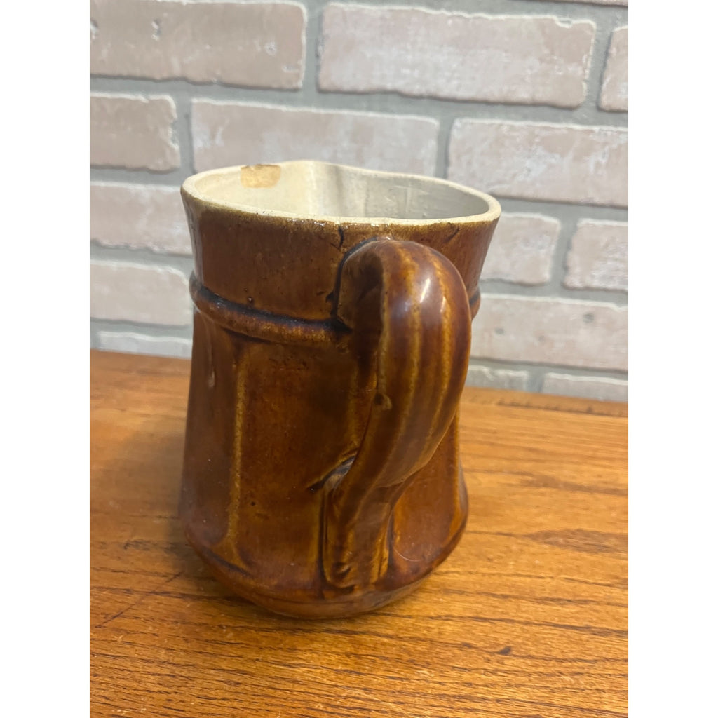 Antique Primitive Paneled Stoneware Water Pitcher Kitchen Farmhouse Decor