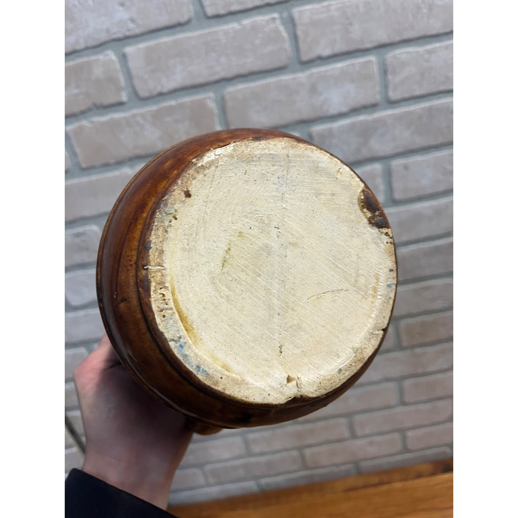 Antique Primitive Paneled Stoneware Water Pitcher Kitchen Farmhouse Decor