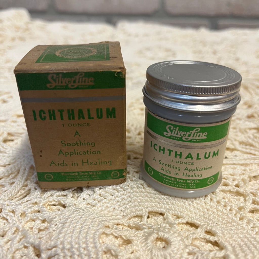 RARE Vintage Ichthalum Soothing Ointment Medicine Jar Burrough Bros w/ Box