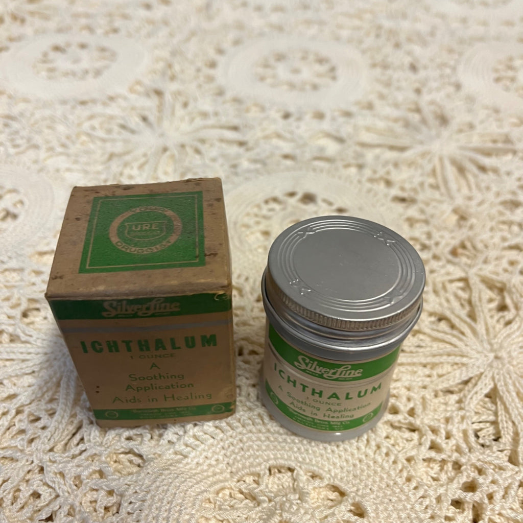 RARE Vintage Ichthalum Soothing Ointment Medicine Jar Burrough Bros w/ Box
