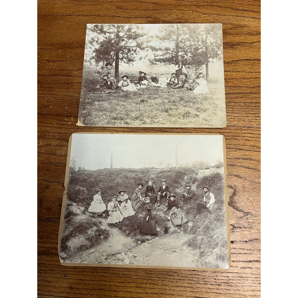 Antique Cabinet Photos (2) Family Picnic Well Dressed Beer Keg Bandtel Milwaukee