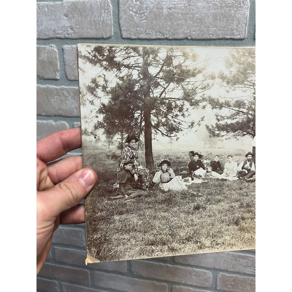 Antique Cabinet Photos (2) Family Picnic Well Dressed Beer Keg Bandtel Milwaukee