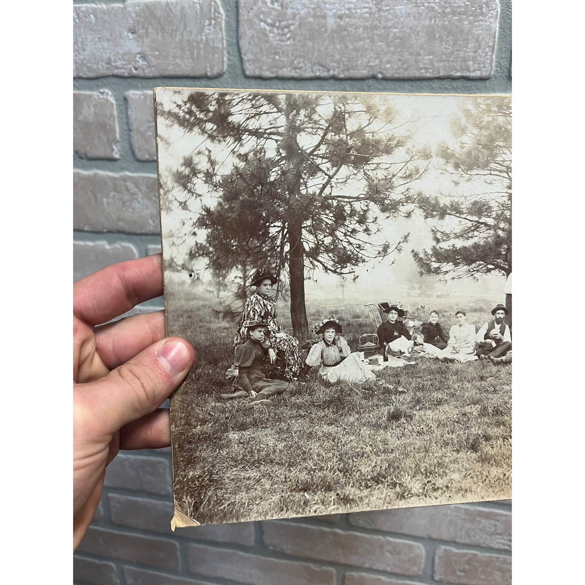Antique Cabinet Photos (2) Family Picnic Well Dressed Beer Keg Bandtel Milwaukee