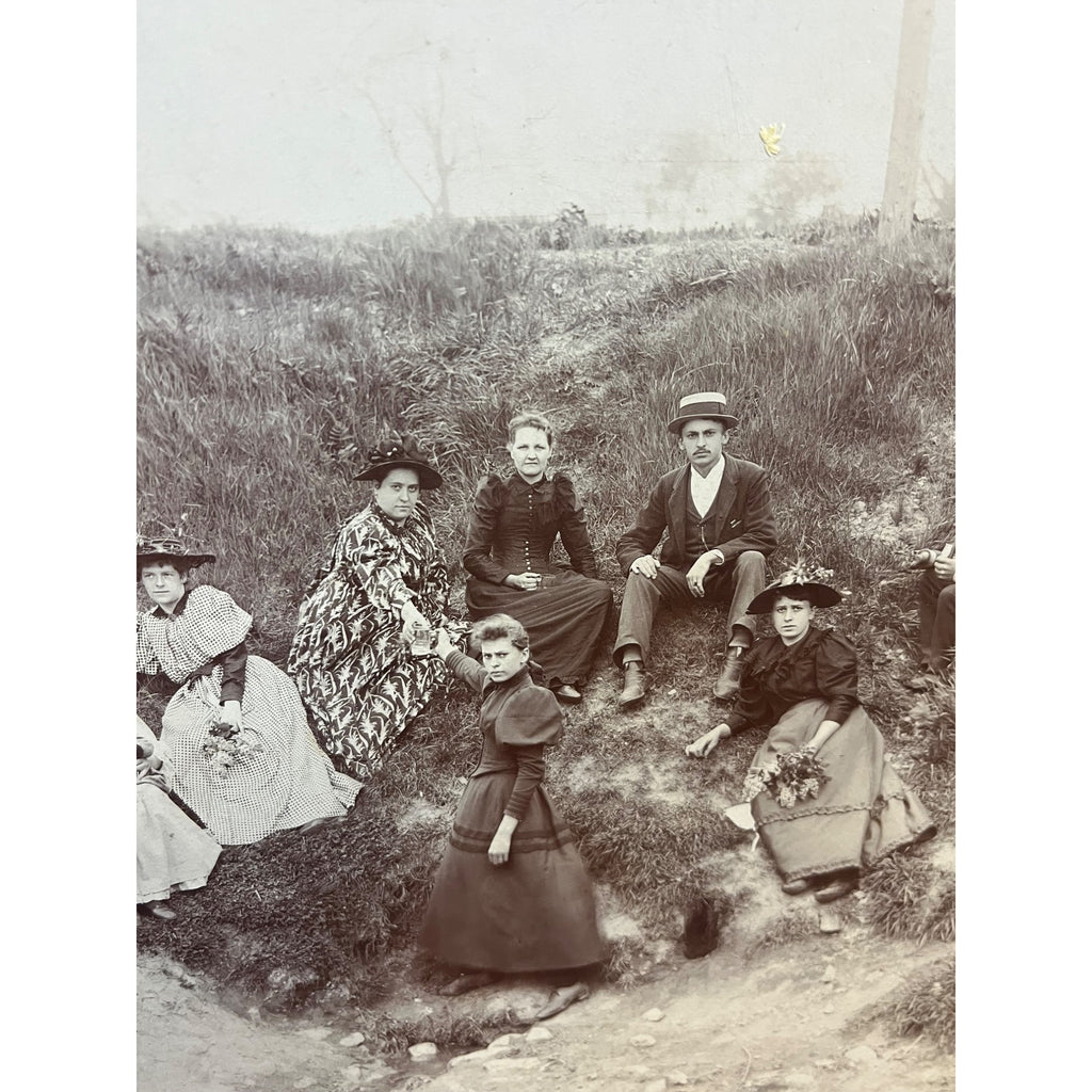 Antique Cabinet Photos (2) Family Picnic Well Dressed Beer Keg Bandtel Milwaukee