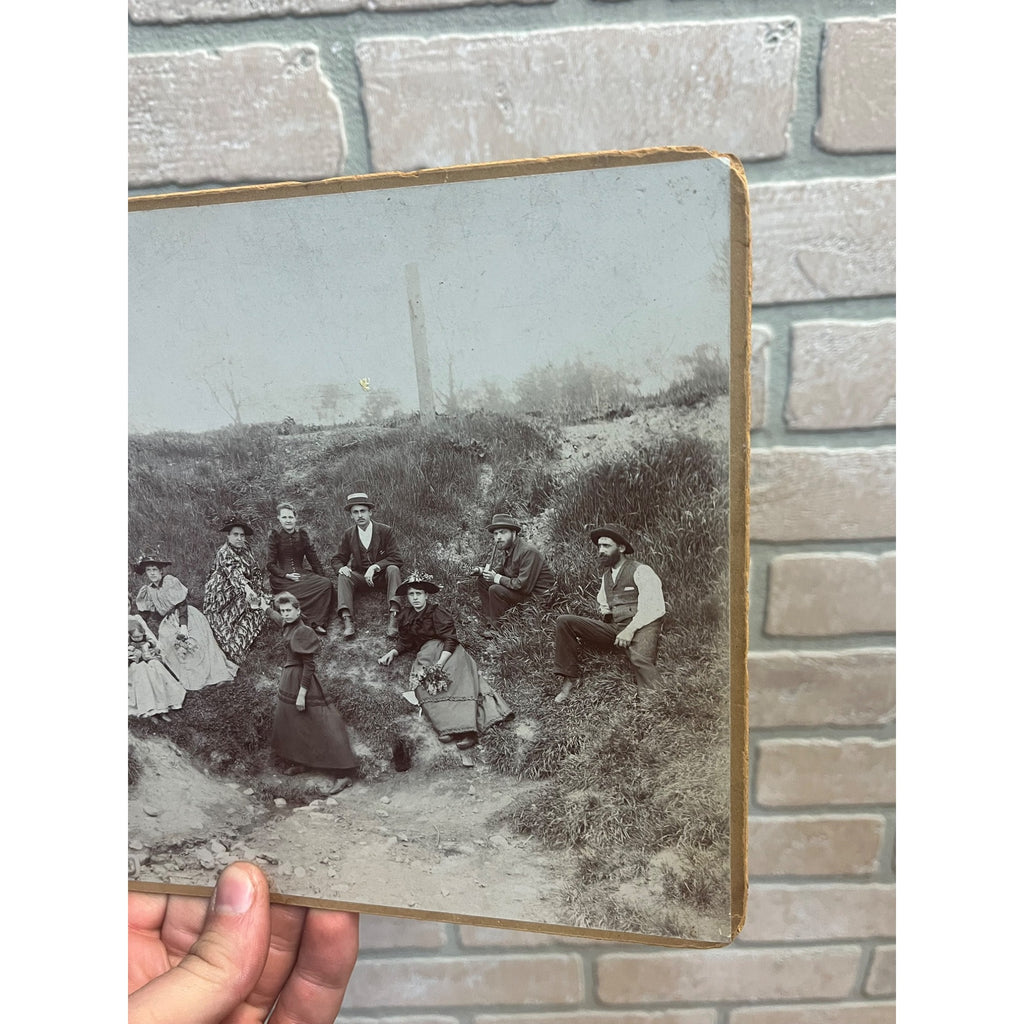Antique Cabinet Photos (2) Family Picnic Well Dressed Beer Keg Bandtel Milwaukee