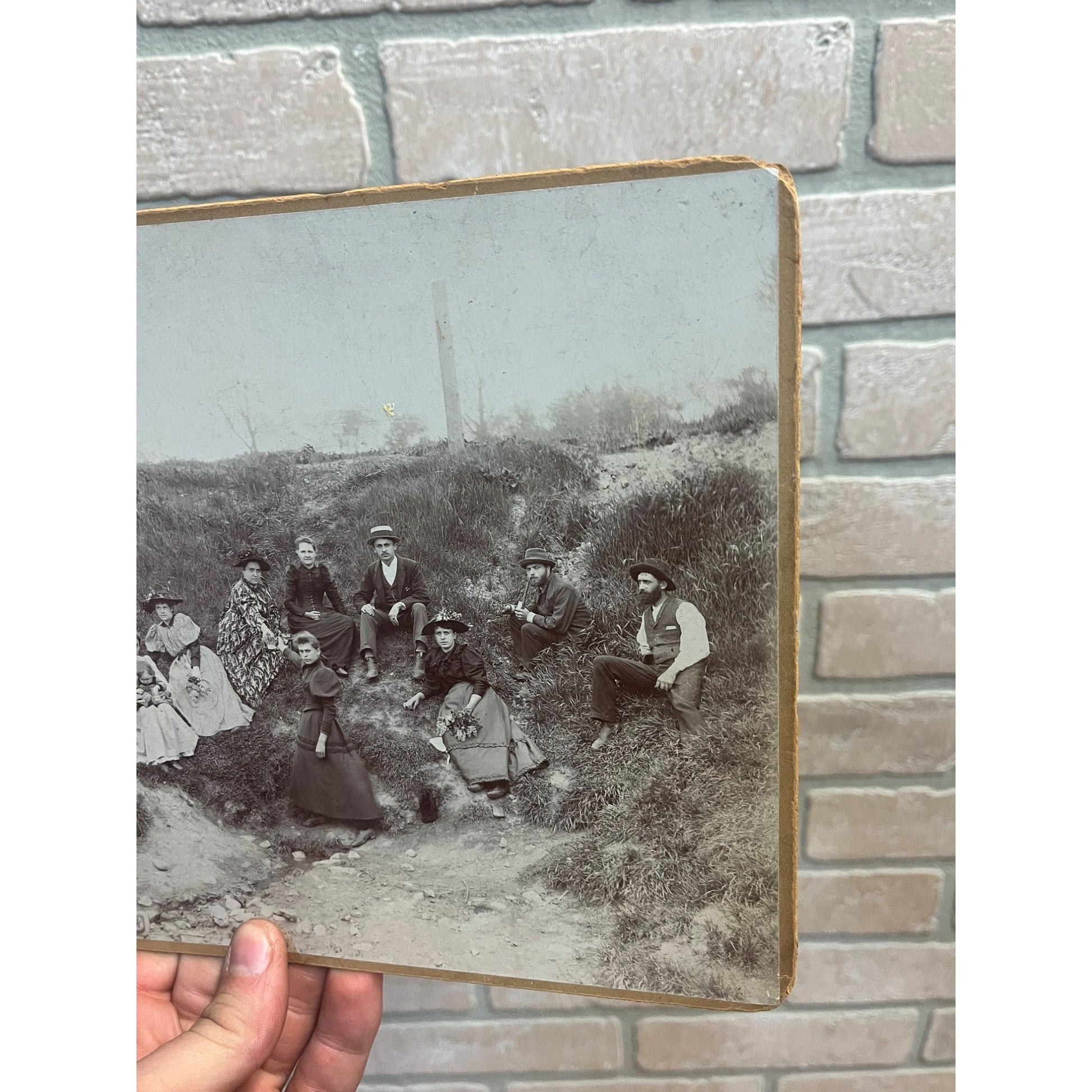Antique Cabinet Photos (2) Family Picnic Well Dressed Beer Keg Bandtel Milwaukee
