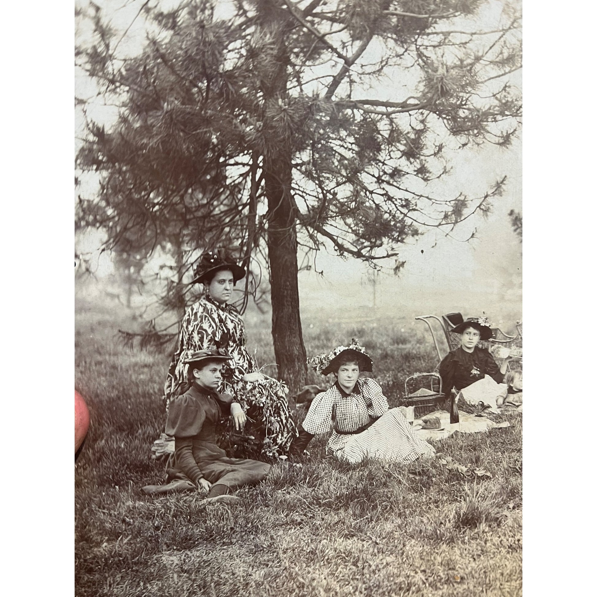 Antique Cabinet Photos (2) Family Picnic Well Dressed Beer Keg Bandtel Milwaukee