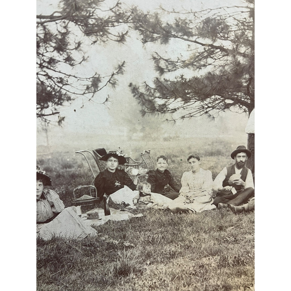 Antique Cabinet Photos (2) Family Picnic Well Dressed Beer Keg Bandtel Milwaukee