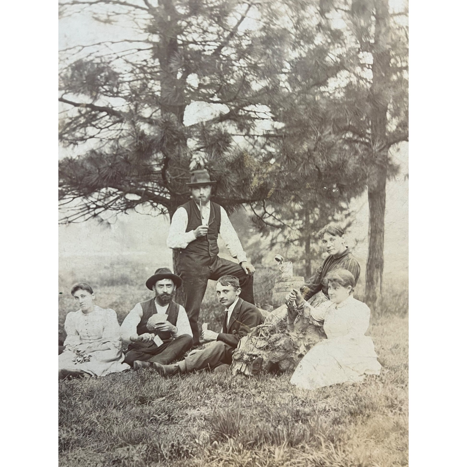 Antique Cabinet Photos (2) Family Picnic Well Dressed Beer Keg Bandtel Milwaukee