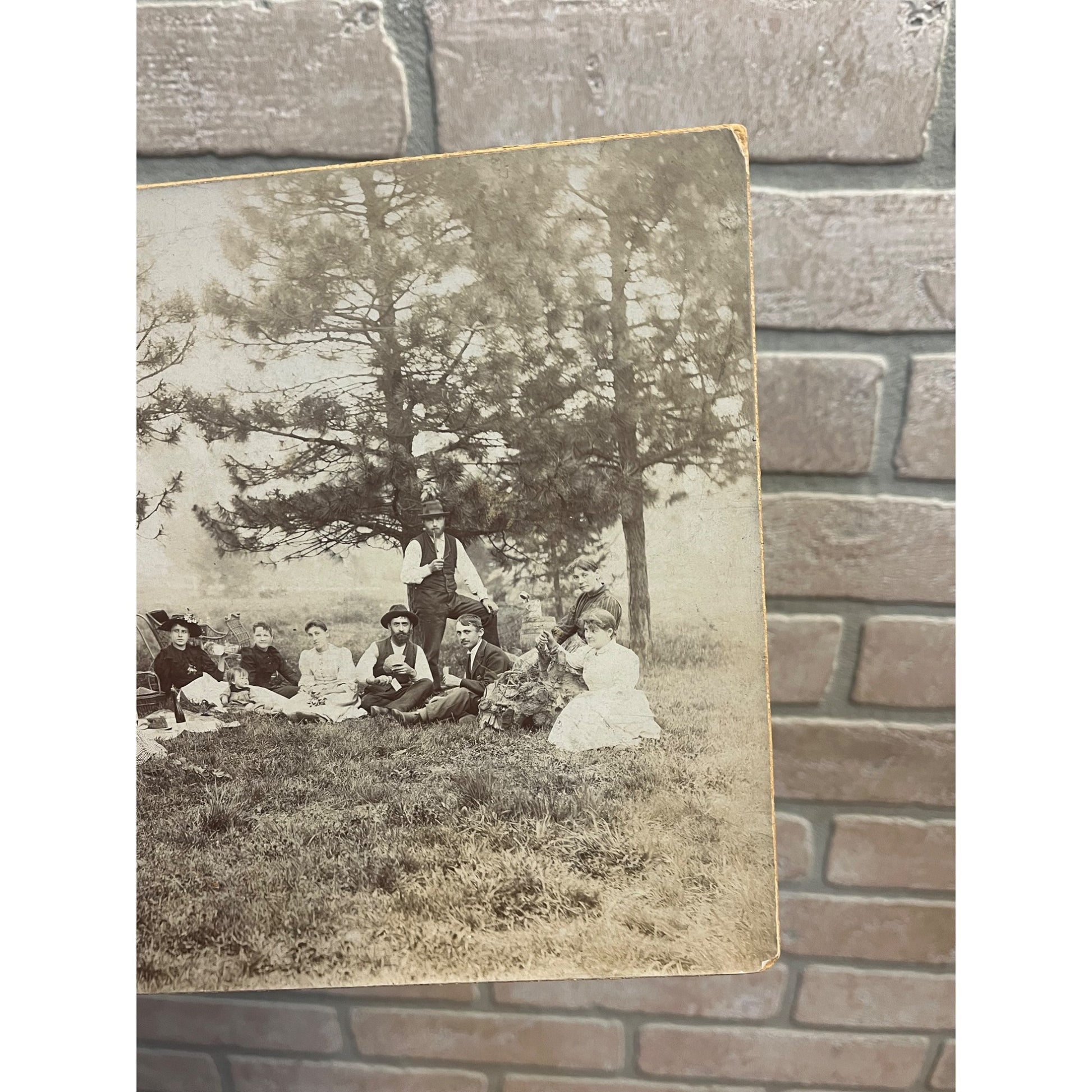 Antique Cabinet Photos (2) Family Picnic Well Dressed Beer Keg Bandtel Milwaukee