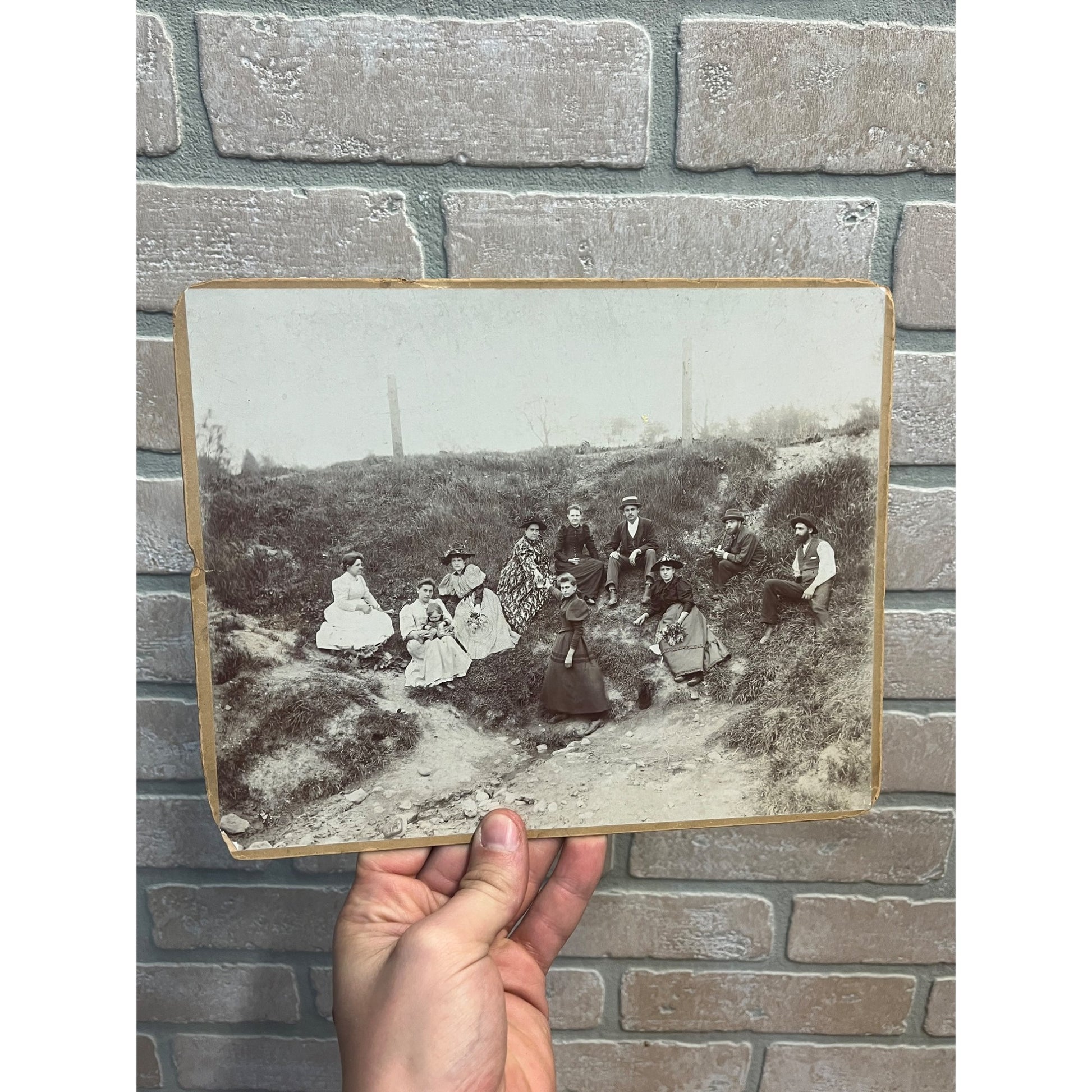 Antique Cabinet Photos (2) Family Picnic Well Dressed Beer Keg Bandtel Milwaukee