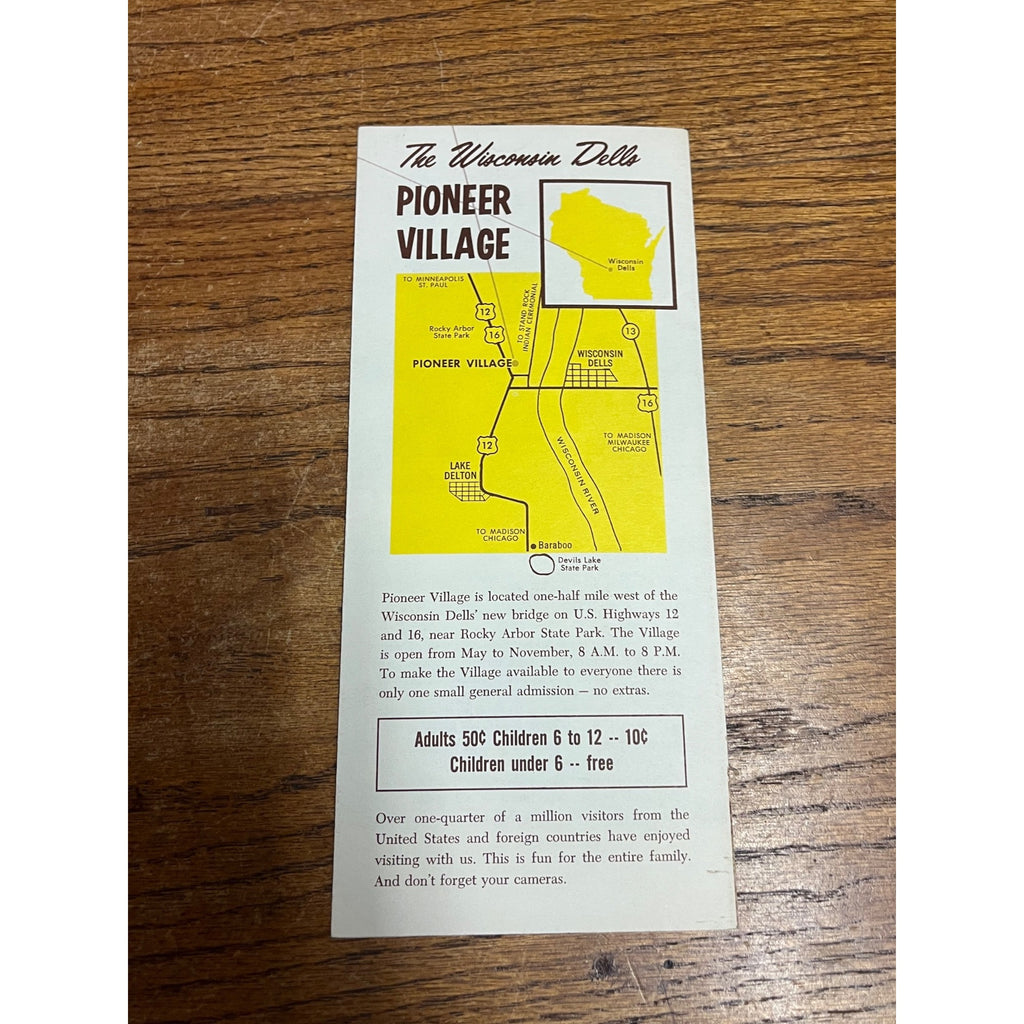 Pioneer Village Museum Vintage Wisconsin Dells Kilbourn Travel Brochure