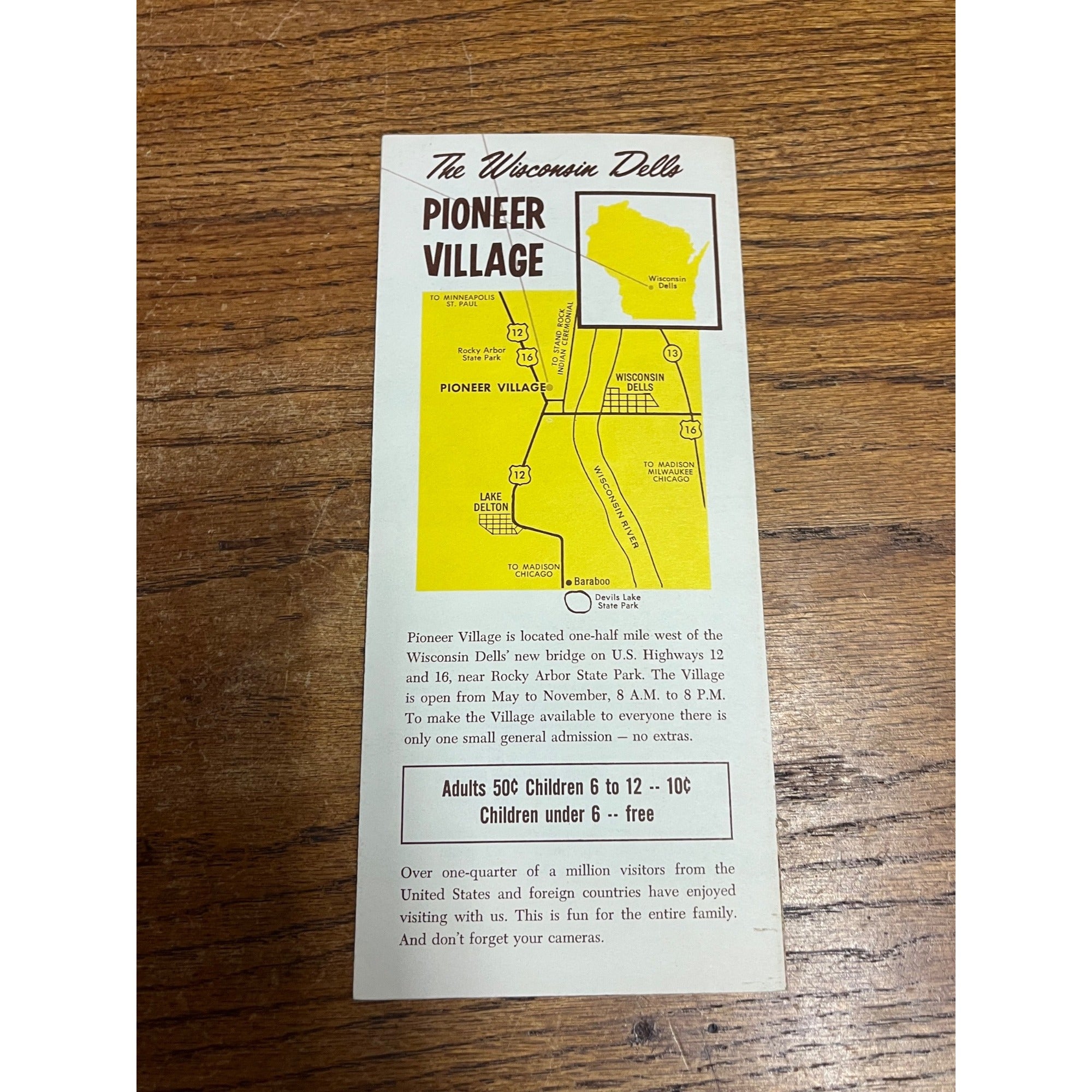Pioneer Village Museum Vintage Wisconsin Dells Kilbourn Travel Brochure