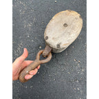 Antique Large Wooden Industrial Block Tackle Pulley Double Wheel Nautical Ship