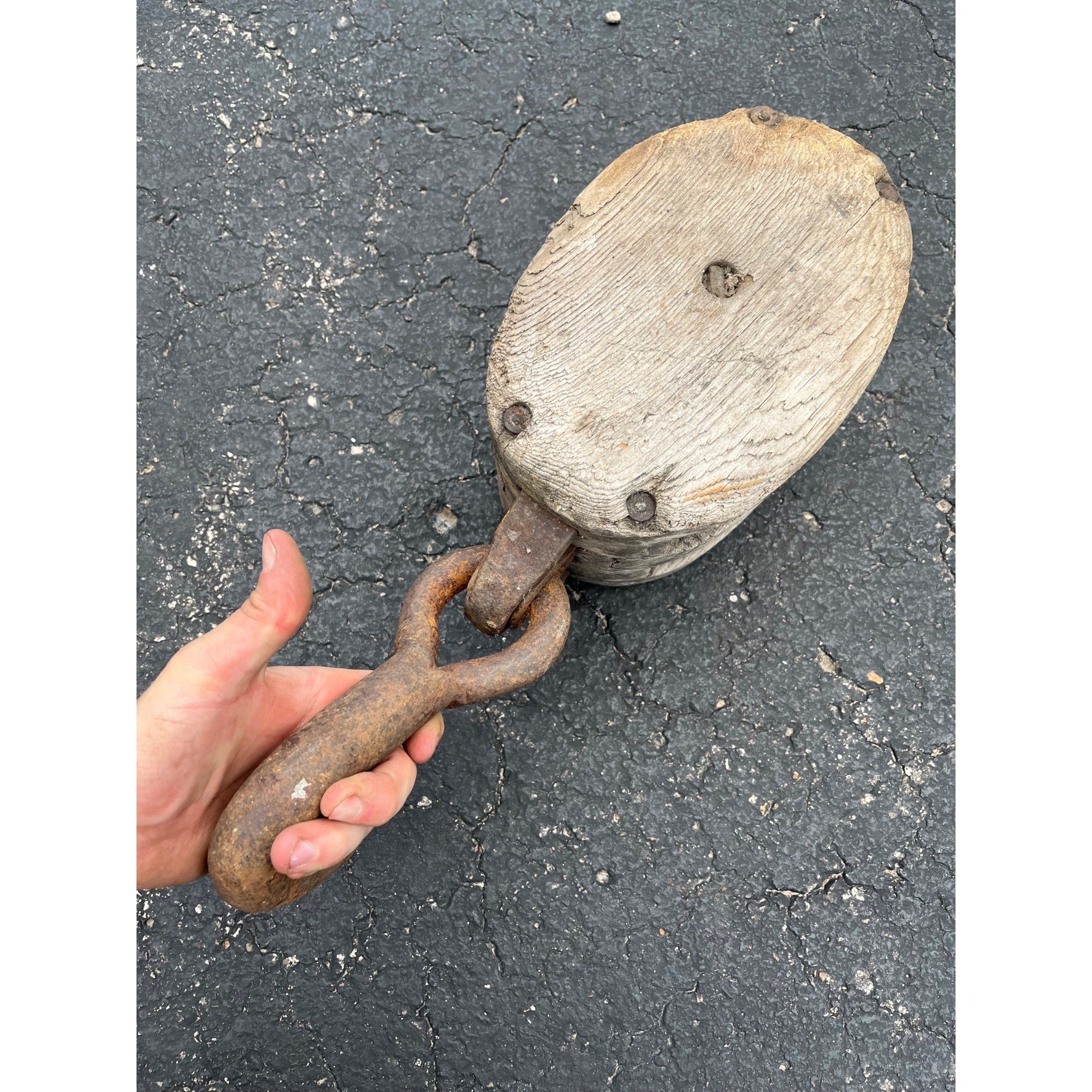 Antique Large Wooden Industrial Block Tackle Pulley Double Wheel Nautical Ship