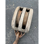 Antique Large Wooden Industrial Block Tackle Pulley Double Wheel Nautical Ship