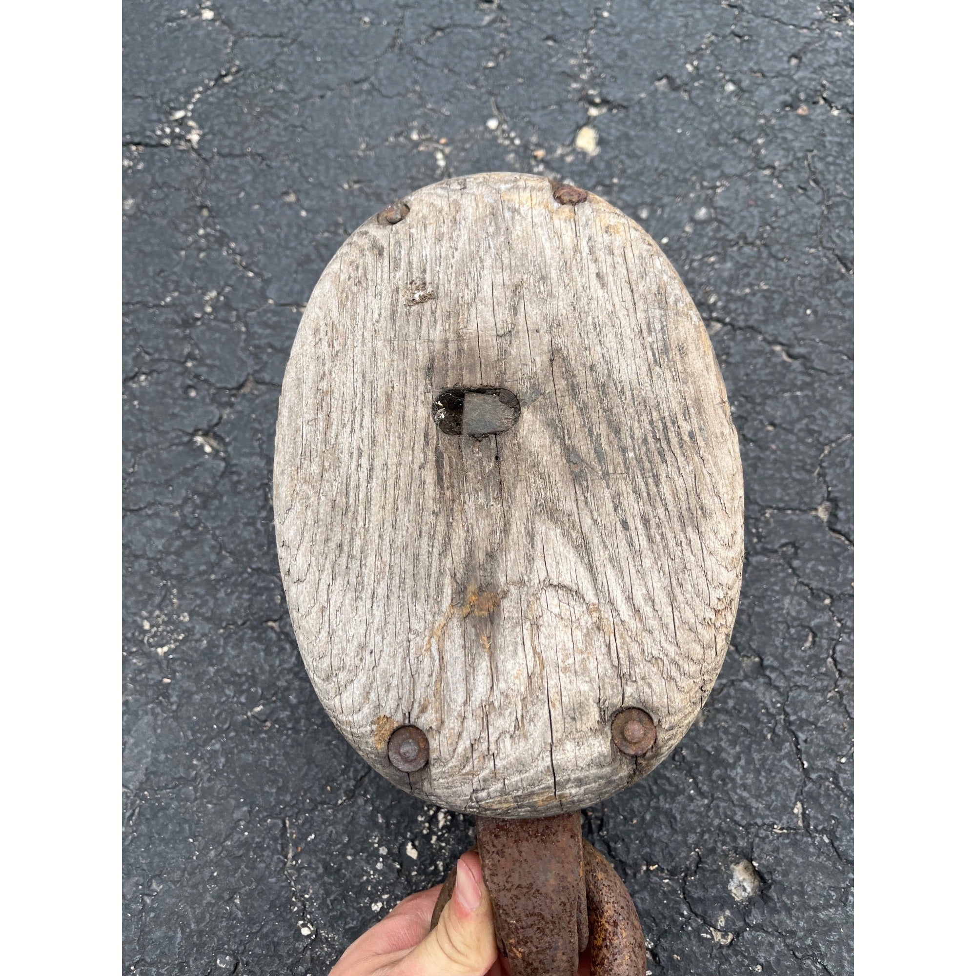 Antique Large Wooden Industrial Block Tackle Pulley Double Wheel Nautical Ship
