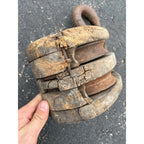 Antique Large Wooden Industrial Block Tackle Pulley Double Wheel Nautical Ship