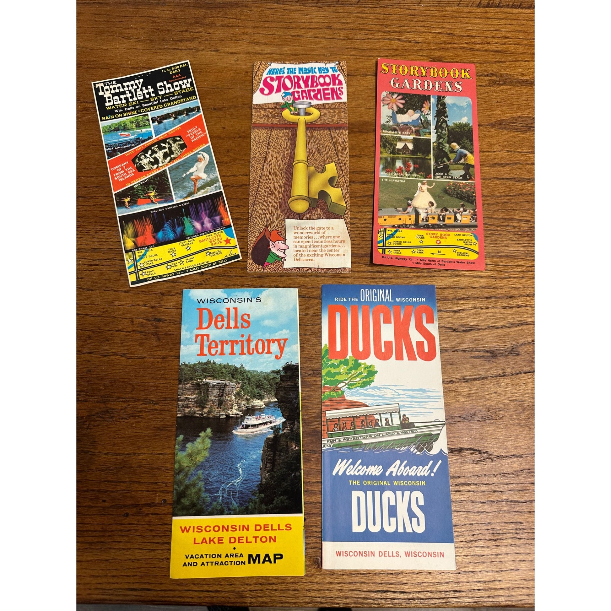 Vintage 1960s Wisconsin Dells Travel Map Brochures Ducks Storybook Gardens Bartlett