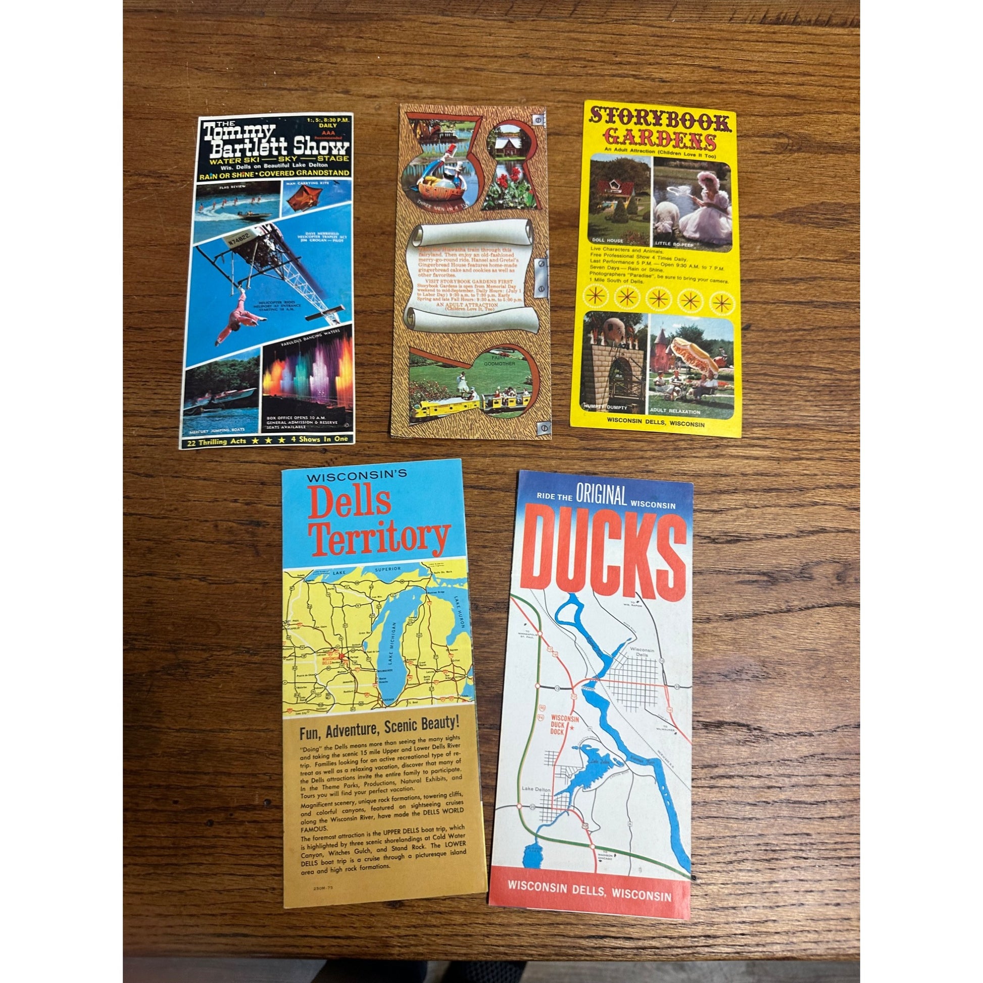 Vintage 1960s Wisconsin Dells Travel Map Brochures Ducks Storybook Gardens Bartlett
