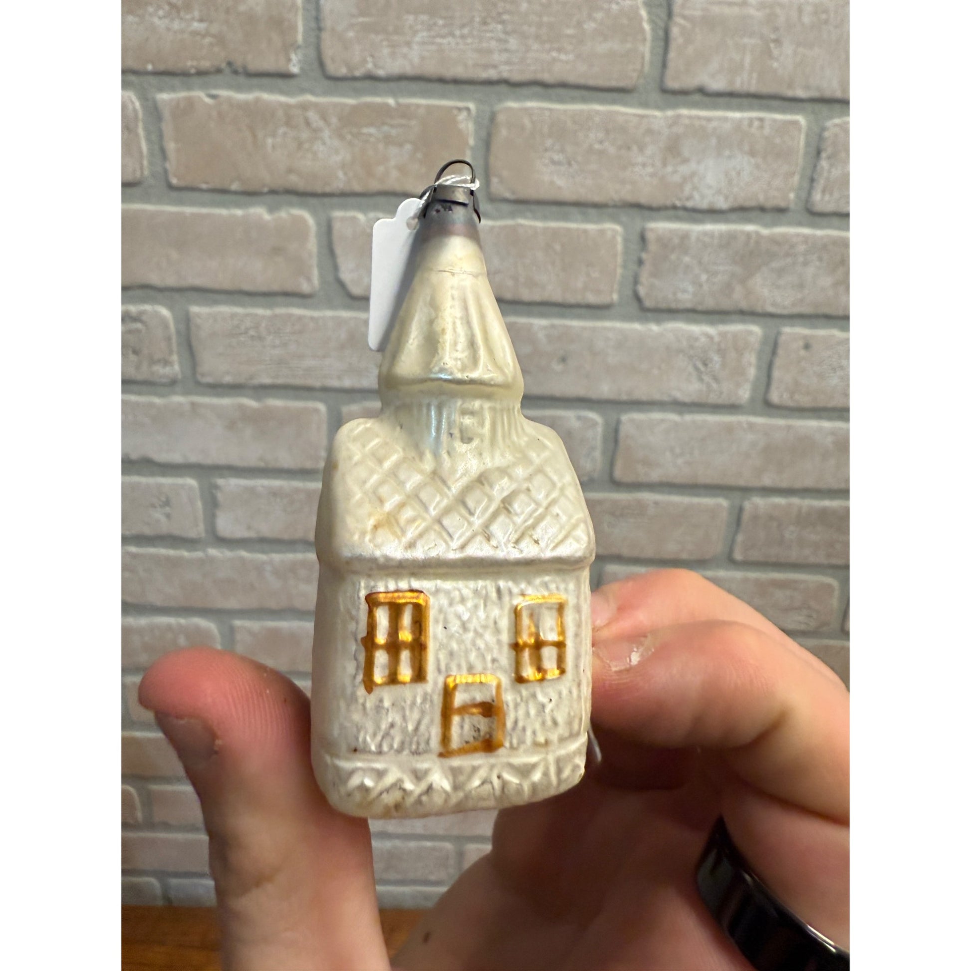 Antique Church House White Glass Christmas Ornament