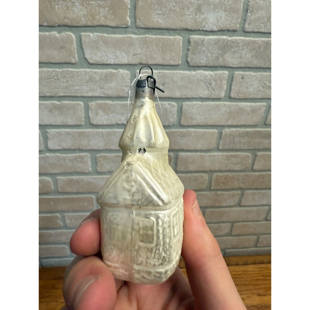 Antique Church House White Glass Christmas Ornament