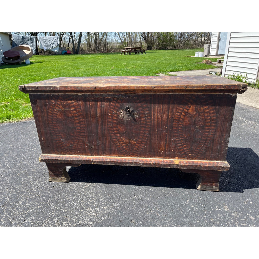 Antique Primitive 19th c. Grain Painted Carpenters Tool Chest Trunk Footed AAFA