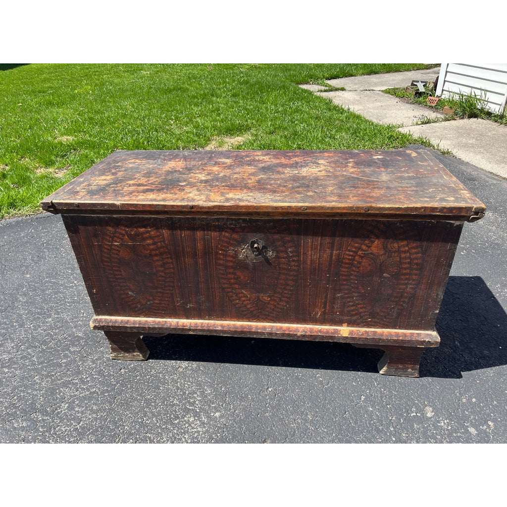 Antique Primitive 19th c. Grain Painted Carpenters Tool Chest Trunk Footed AAFA