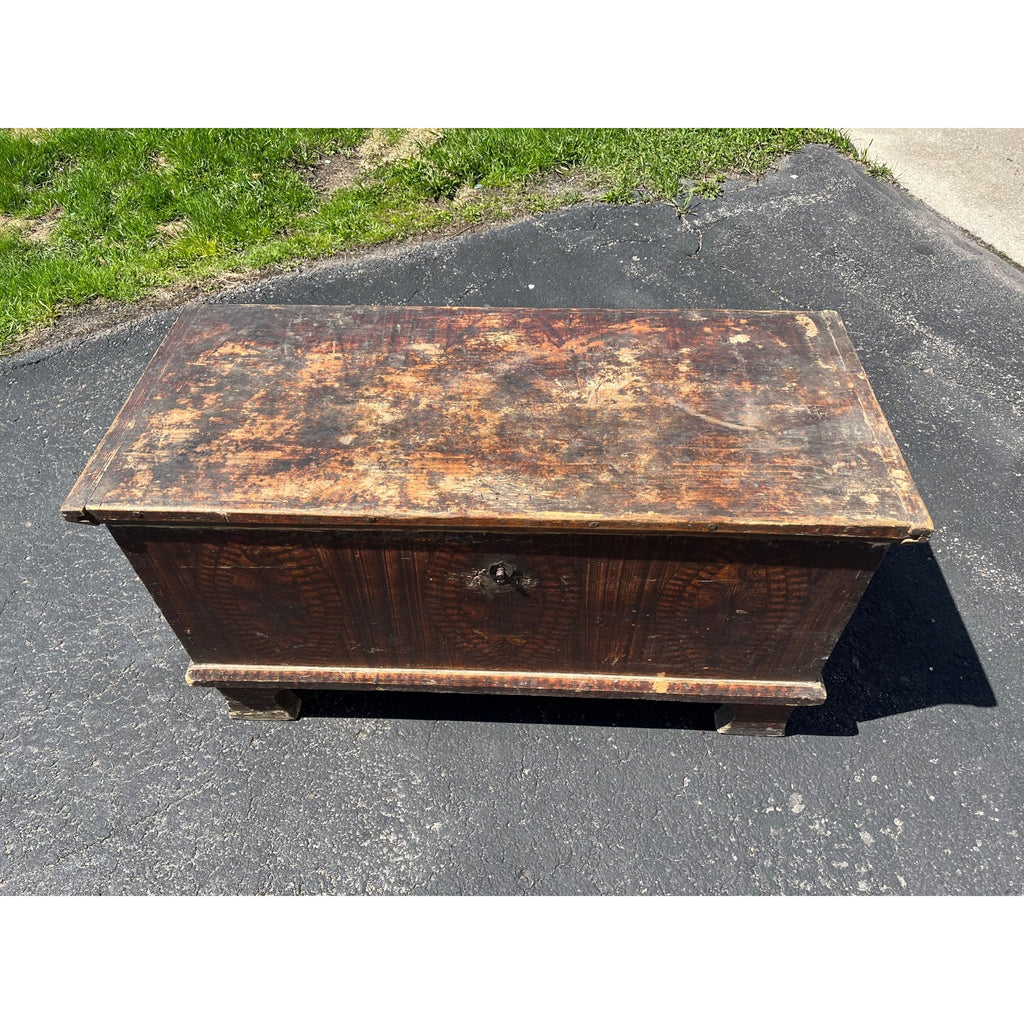 Antique Primitive 19th c. Grain Painted Carpenters Tool Chest Trunk Footed AAFA