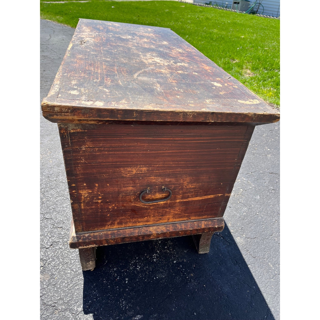 Antique Primitive 19th c. Grain Painted Carpenters Tool Chest Trunk Footed AAFA