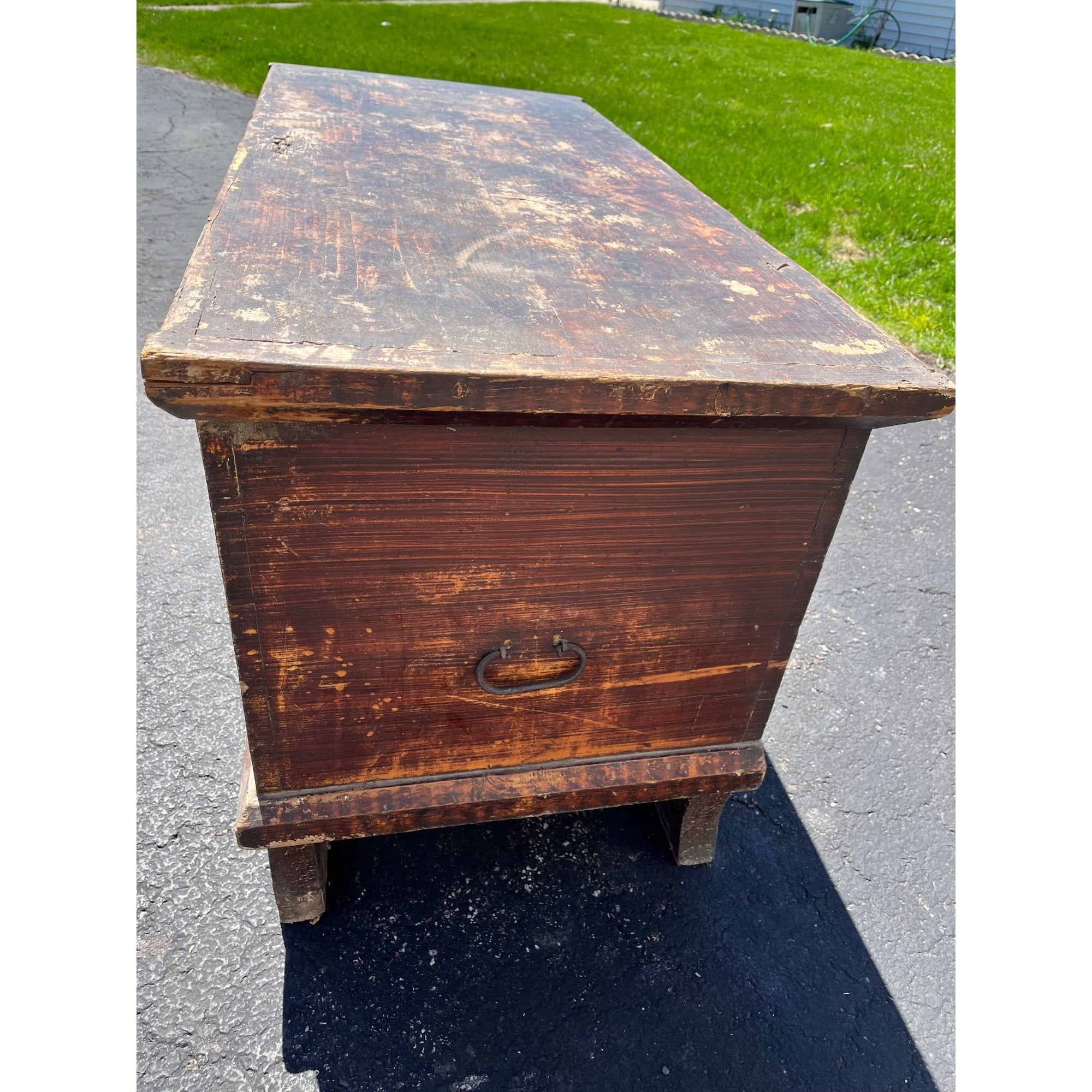 Antique Primitive 19th c. Grain Painted Carpenters Tool Chest Trunk Footed AAFA