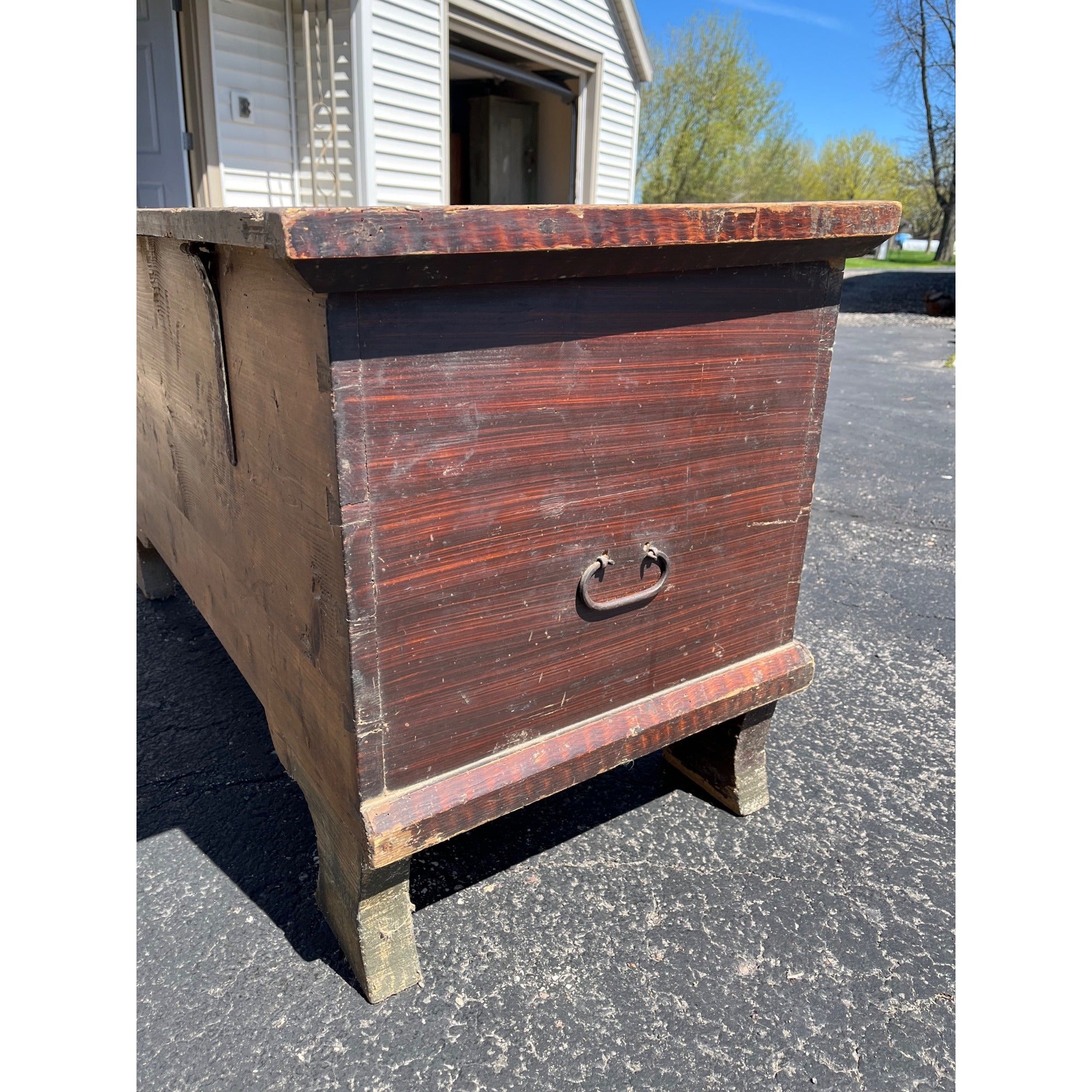 Antique Primitive 19th c. Grain Painted Carpenters Tool Chest Trunk Footed AAFA