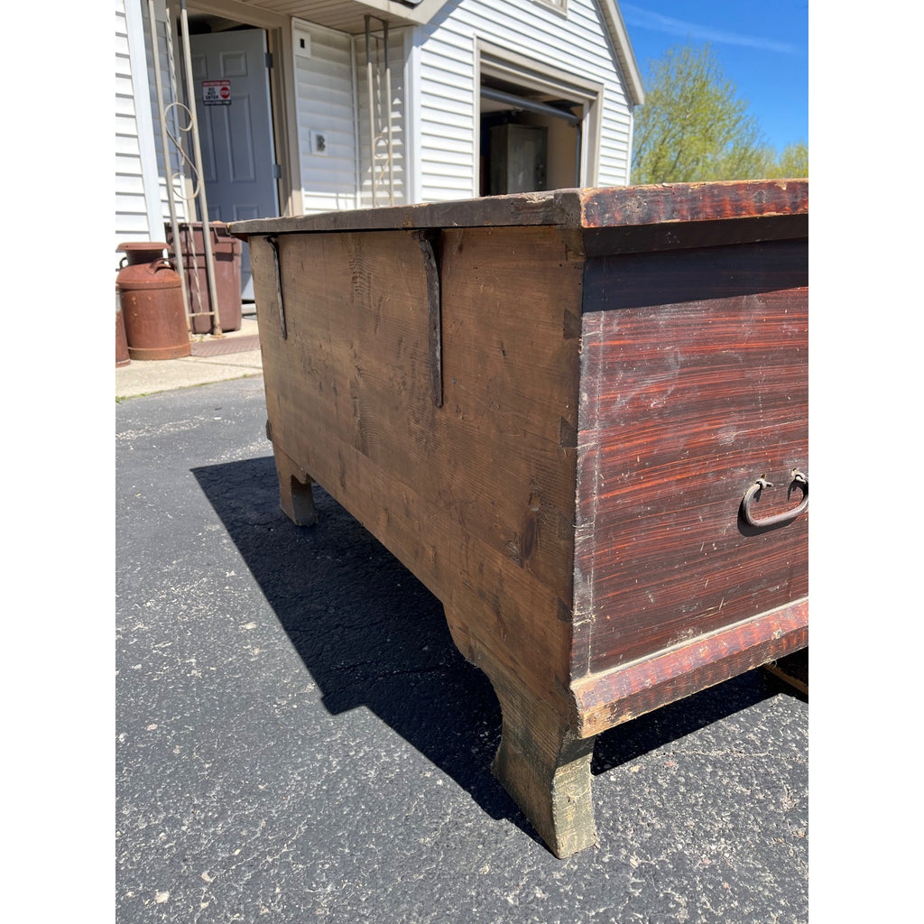 Antique Primitive 19th c. Grain Painted Carpenters Tool Chest Trunk Footed AAFA