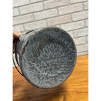 Antique Primitive Gray Enamel Graniteware Berry Bucket / Lunch Pail Lidded Farmhouse Decor