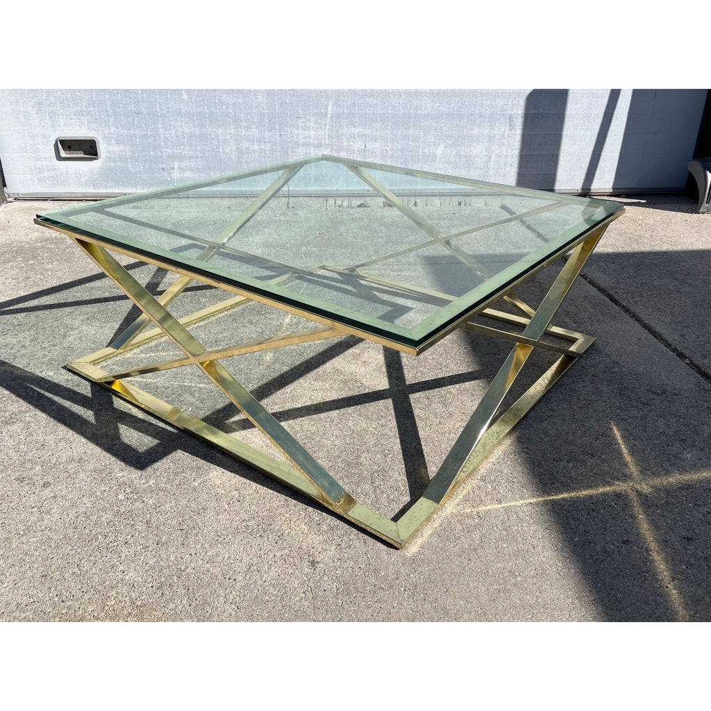 Vintage MCM Glass Top Coffee Table Geometric Mid-Century Design