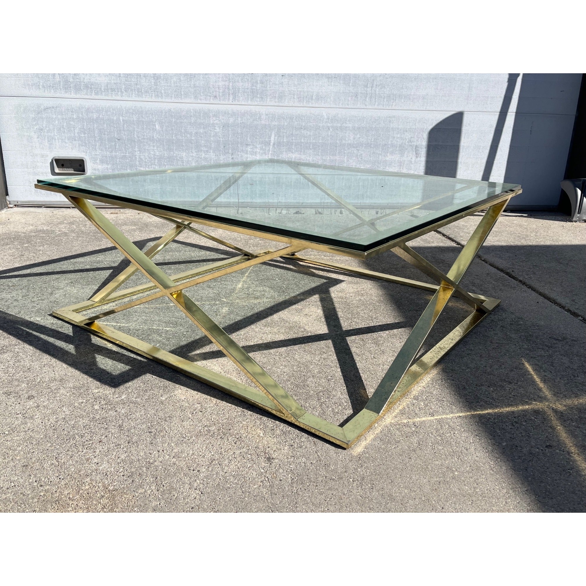 Vintage MCM Glass Top Coffee Table Geometric Mid-Century Design