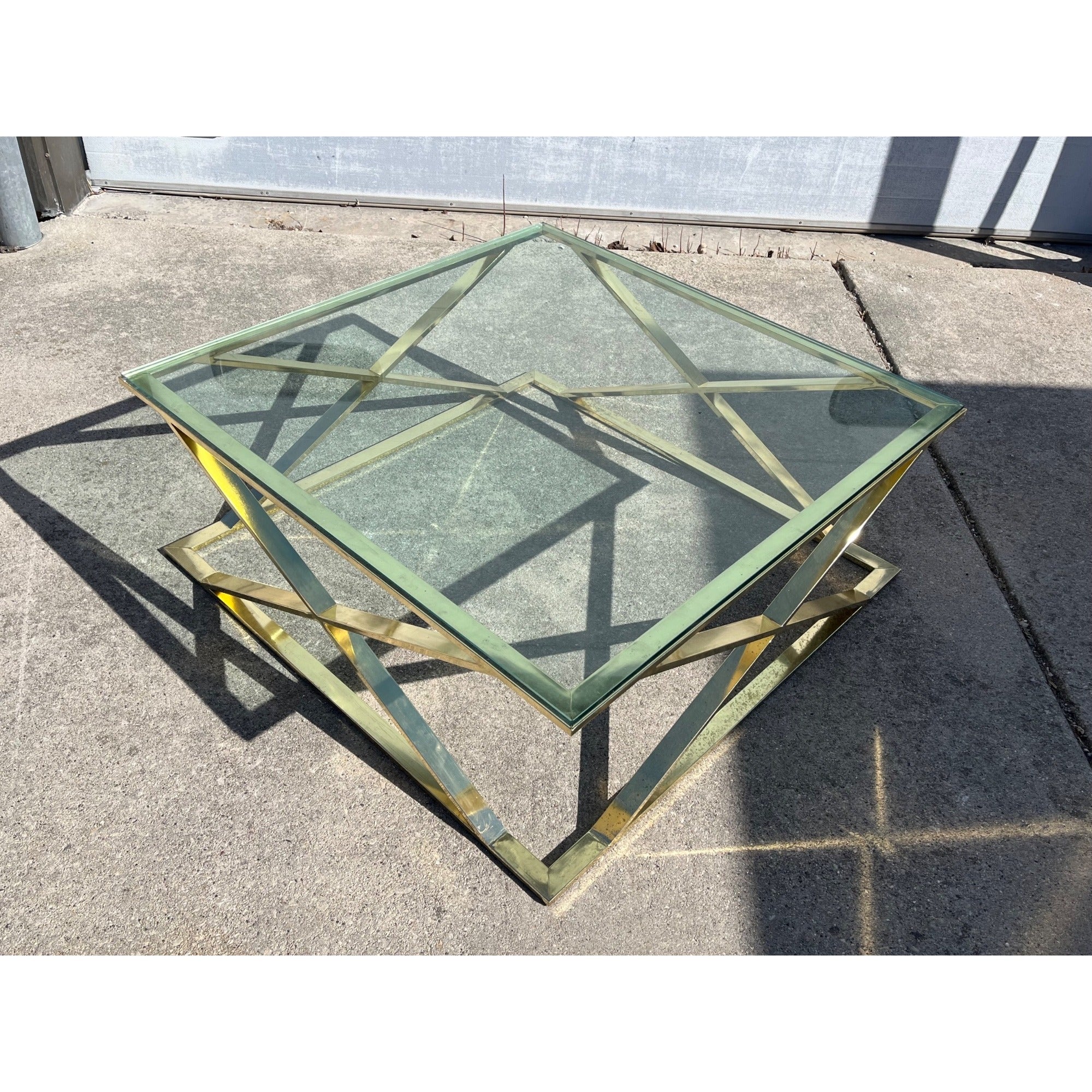 Vintage MCM Glass Top Coffee Table Geometric Mid-Century Design