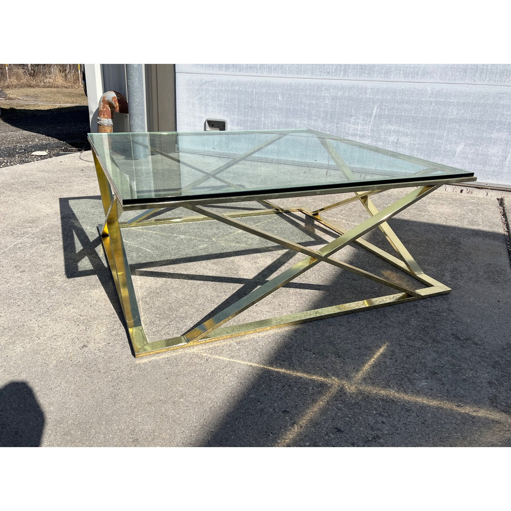 Vintage MCM Glass Top Coffee Table Geometric Mid-Century Design
