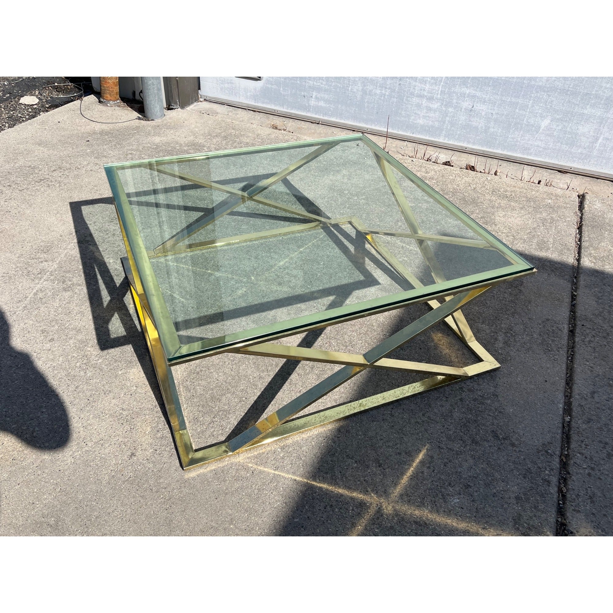 Vintage MCM Glass Top Coffee Table Geometric Mid-Century Design
