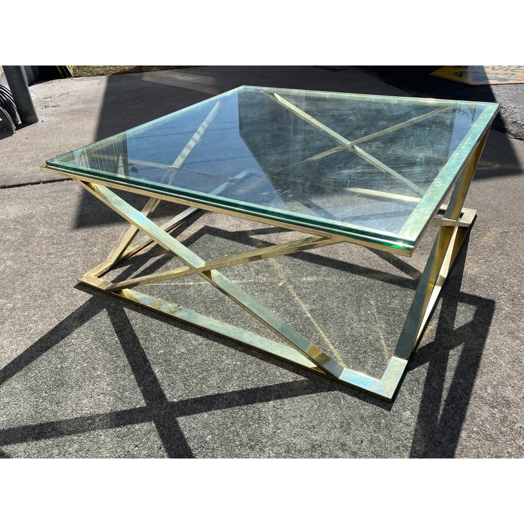 Vintage MCM Glass Top Coffee Table Geometric Mid-Century Design