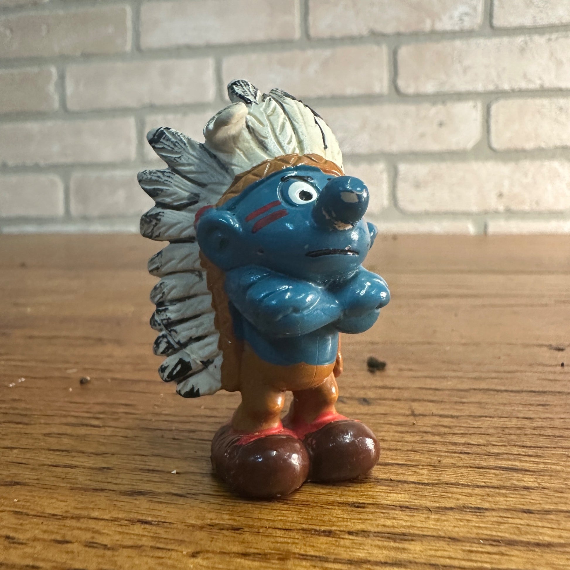 Vintage SMURF Native Indian Chief 20144 Feathers 1981 Scheich Peyo PVC Hong Kong