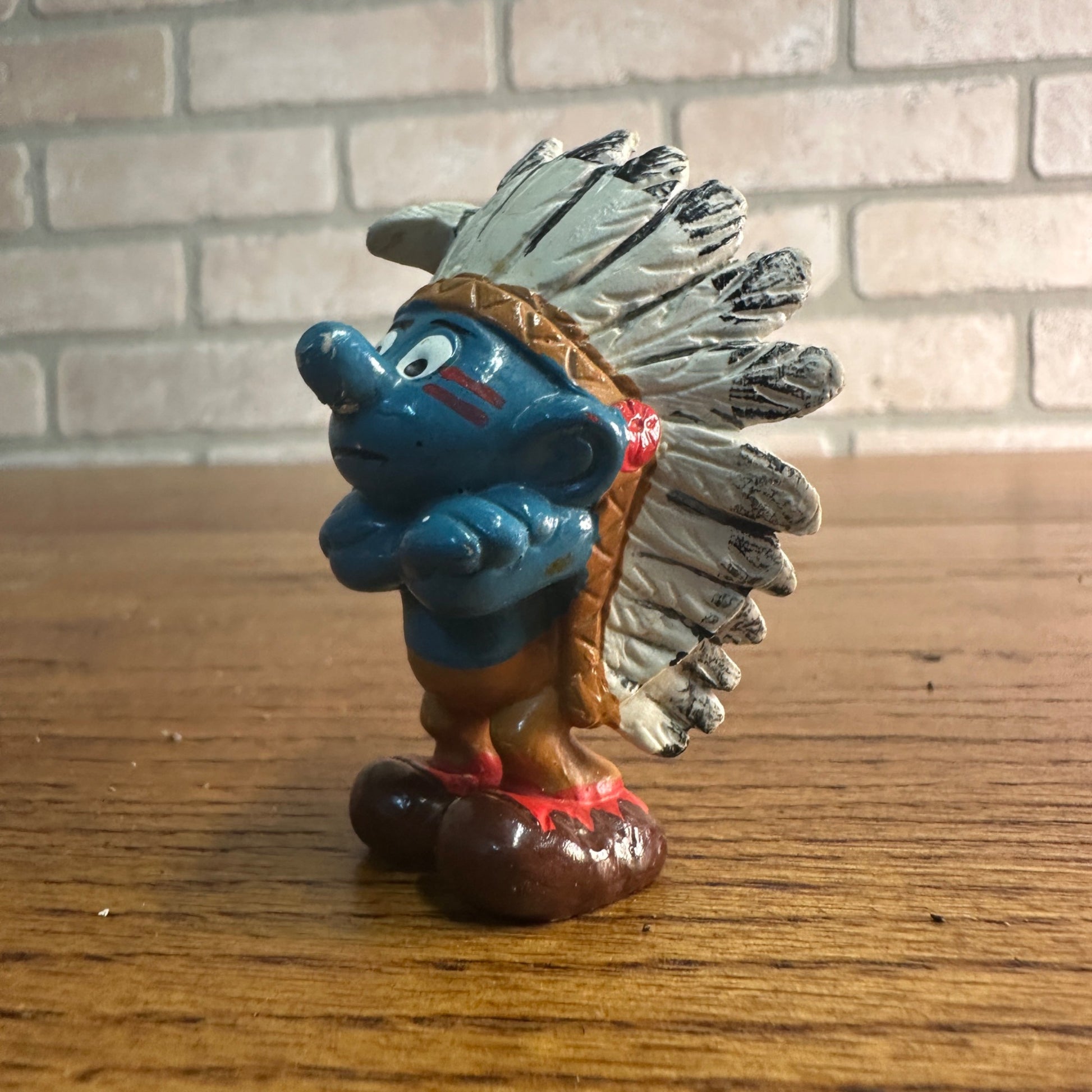 Vintage SMURF Native Indian Chief 20144 Feathers 1981 Scheich Peyo PVC Hong Kong