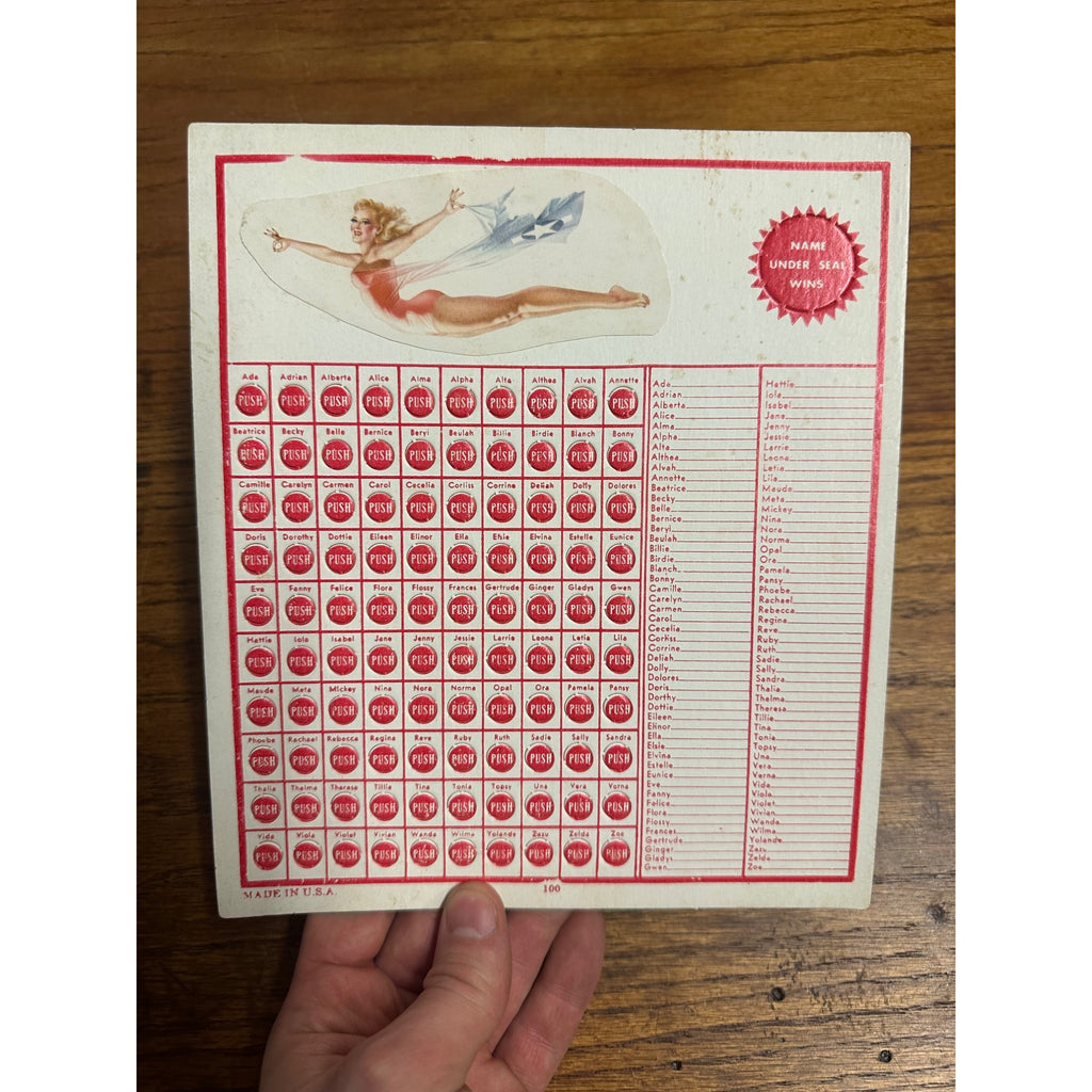 1940s Punch Board/Trade Stimulator Pinup Girlie Name Game Unused