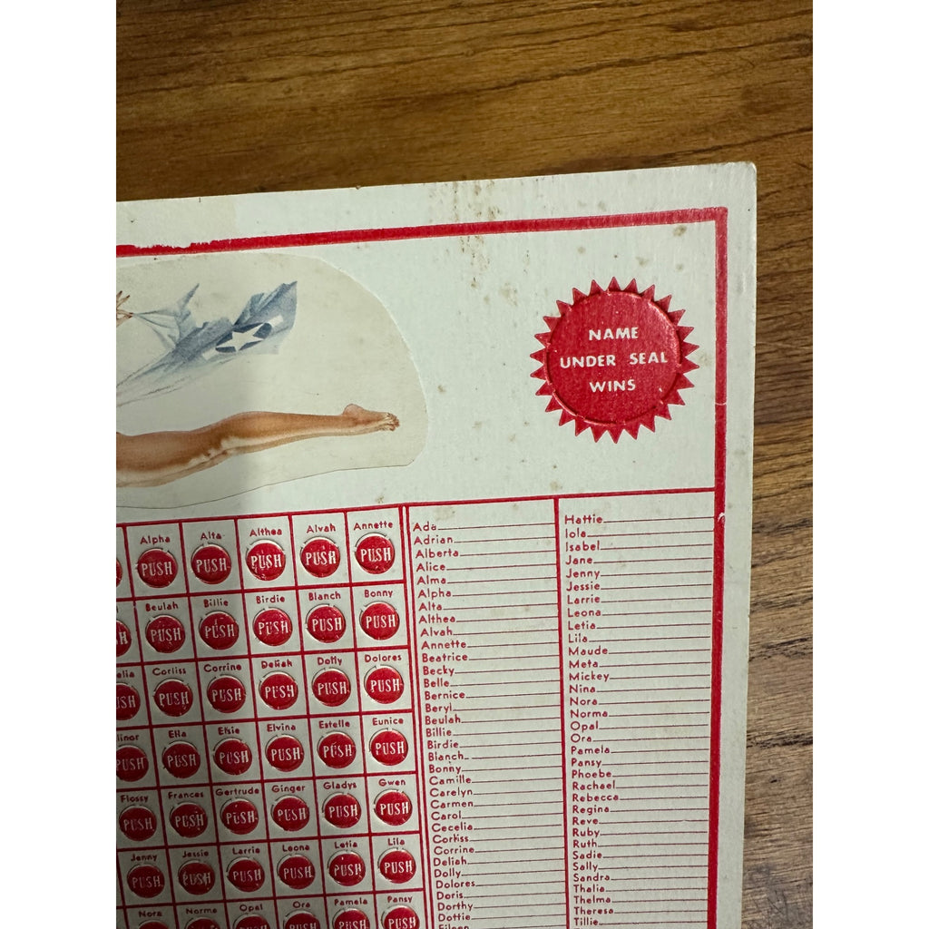 1940s Punch Board/Trade Stimulator Pinup Girlie Name Game Unused