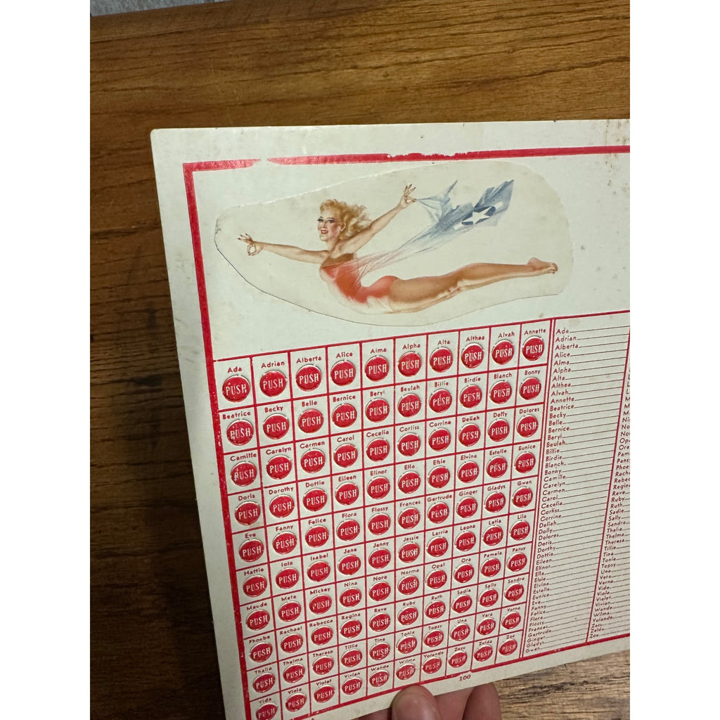 1940s Punch Board/Trade Stimulator Pinup Girlie Name Game Unused
