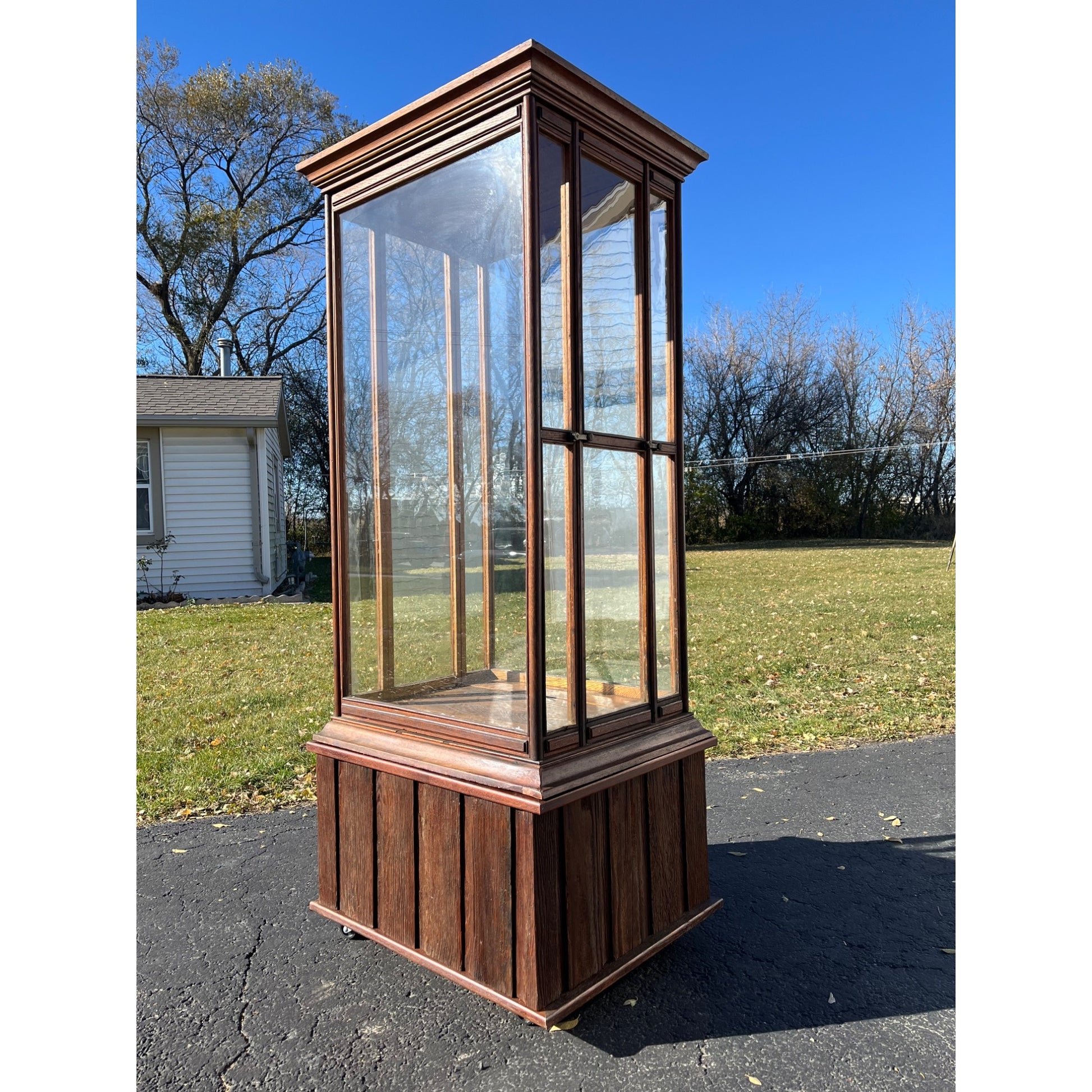 Antique Oak Glass Display Case Mercantile General Store