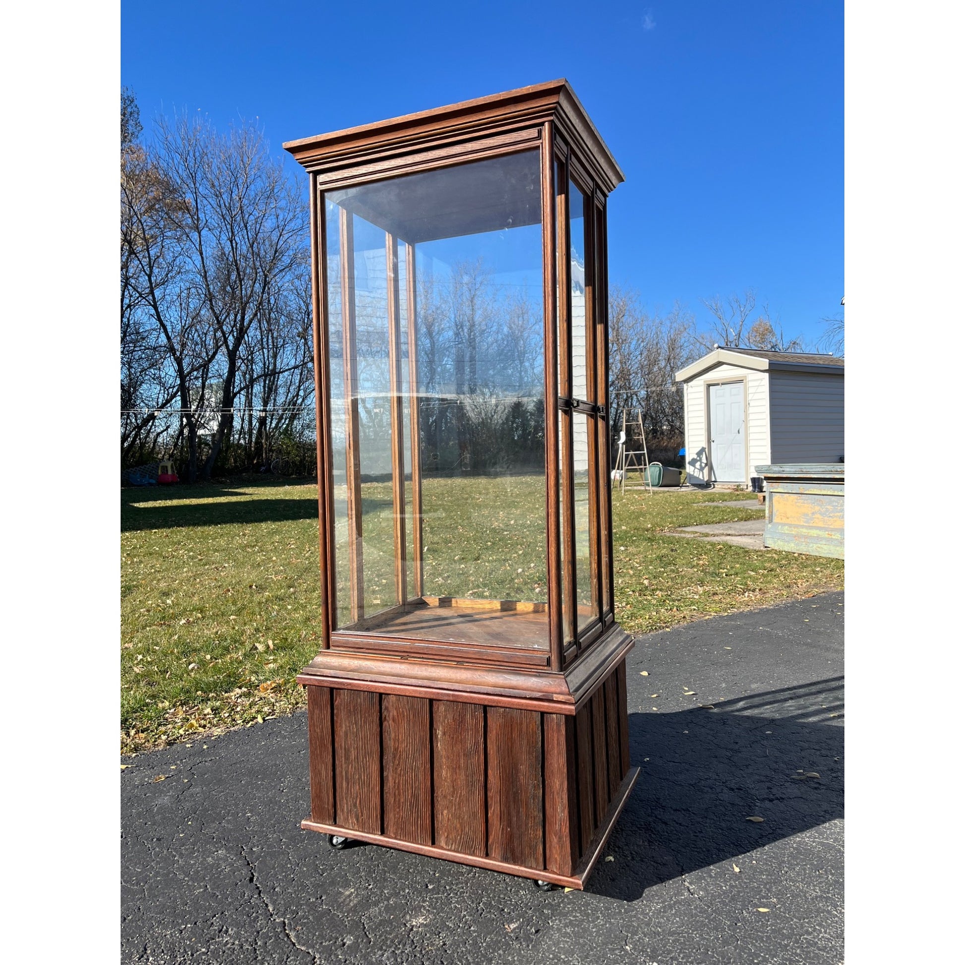 Antique Oak Glass Display Case Mercantile General Store