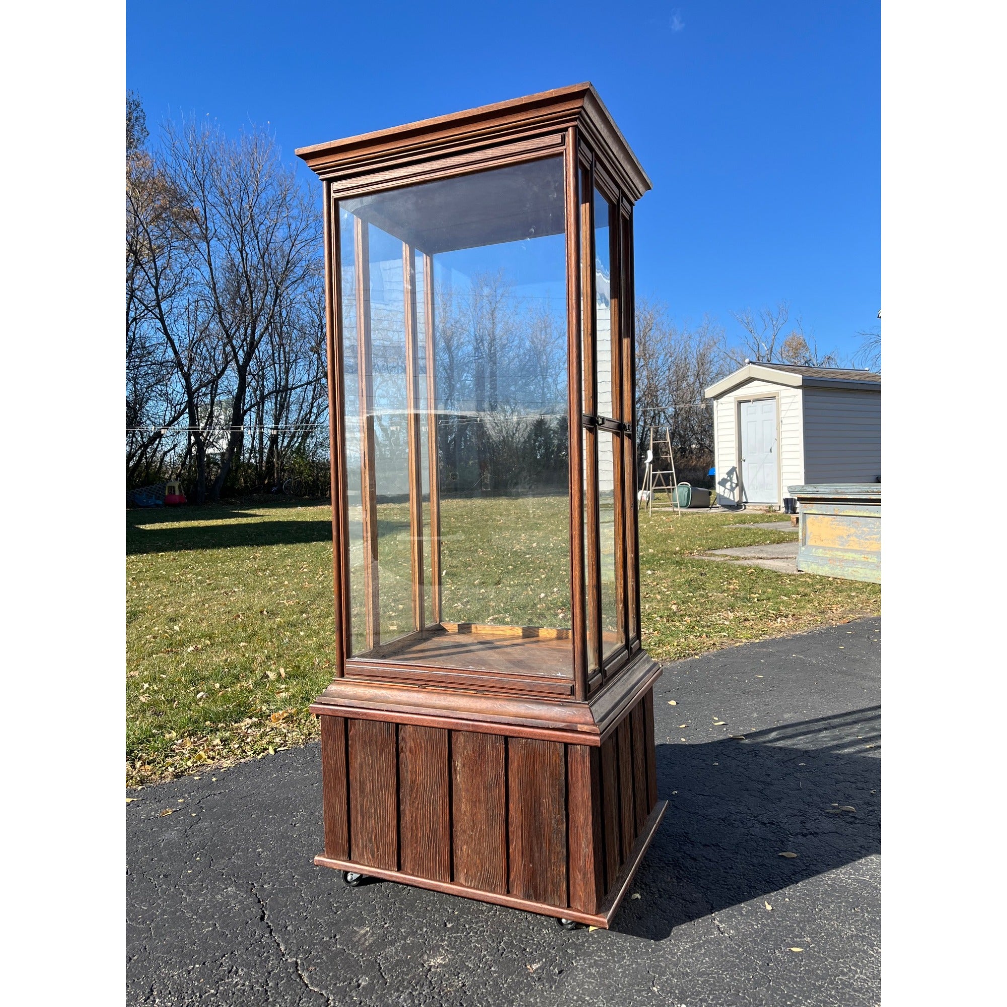 Antique Oak Glass Display Case Mercantile General Store