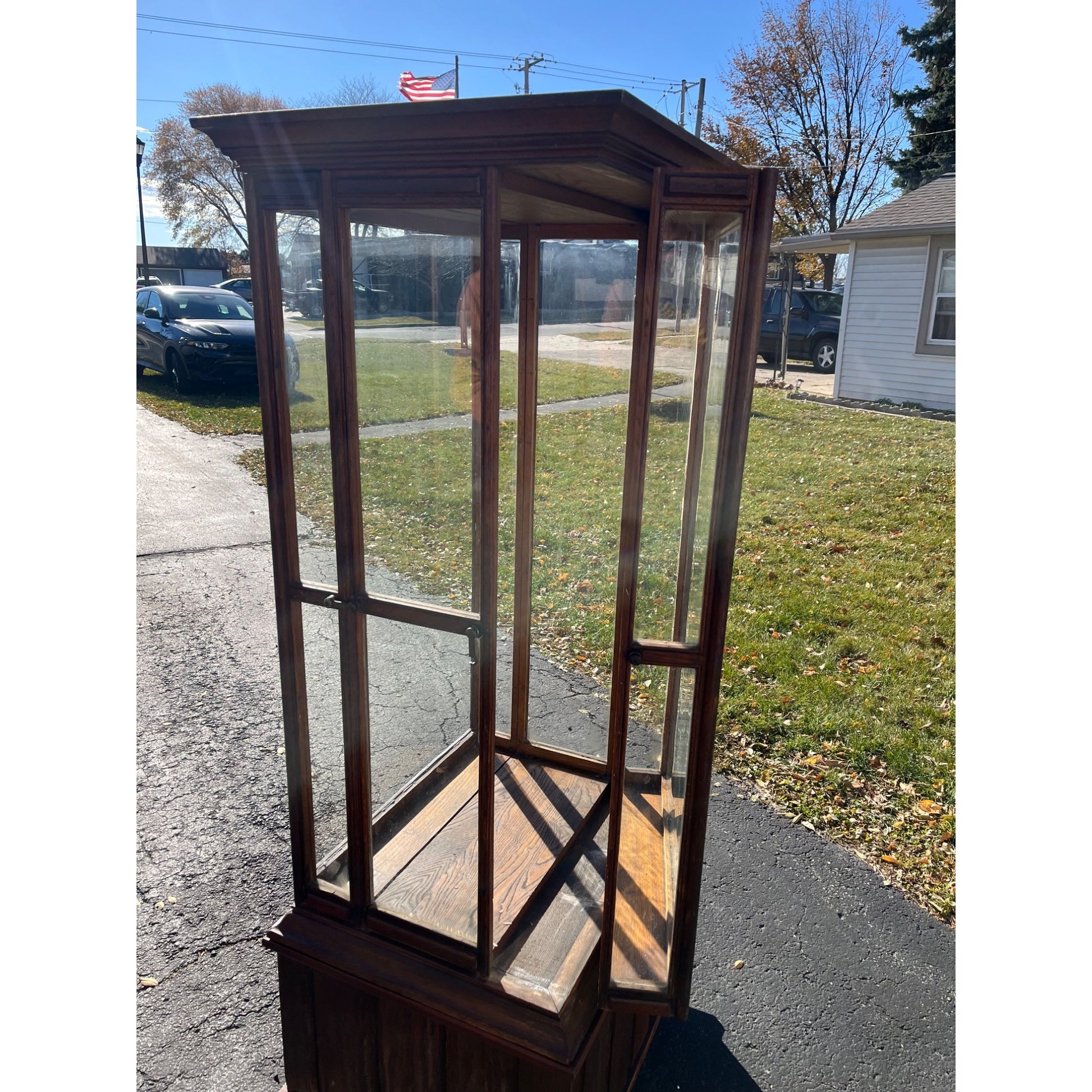 Antique Oak Glass Display Case Mercantile General Store